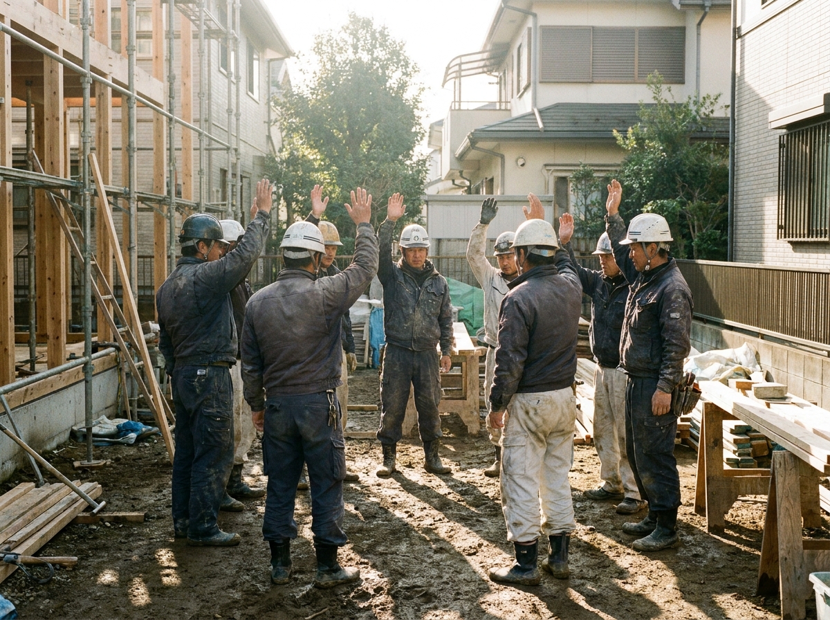 (イメージ)朝礼で安全確認をする現場スタッフ